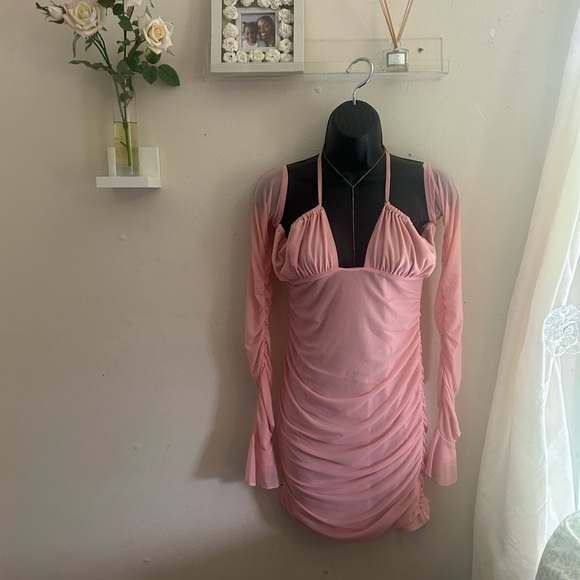Pink Halter Ruched Dress - Picture 2 of 3